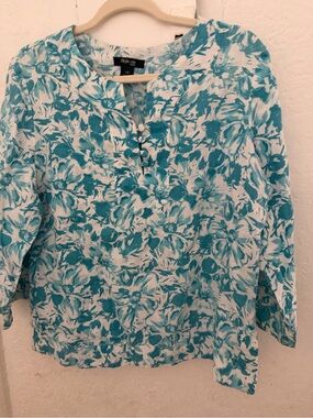 Style & Co. Teal and White Floral Button-Front Tunic